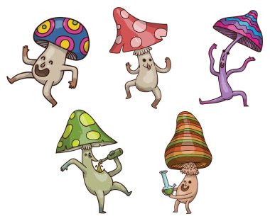 Vector set of images of different party mushrooms with colorful  clipart