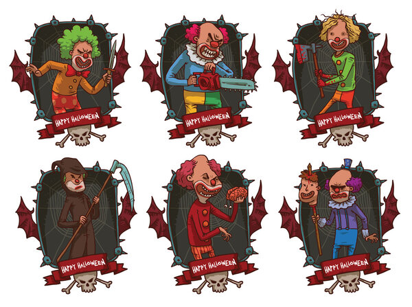 Set of frames with evil clowns