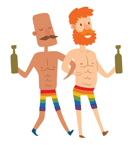 Pareja homosexual, hombres calvos y con el pelo rojo — Vector de stock