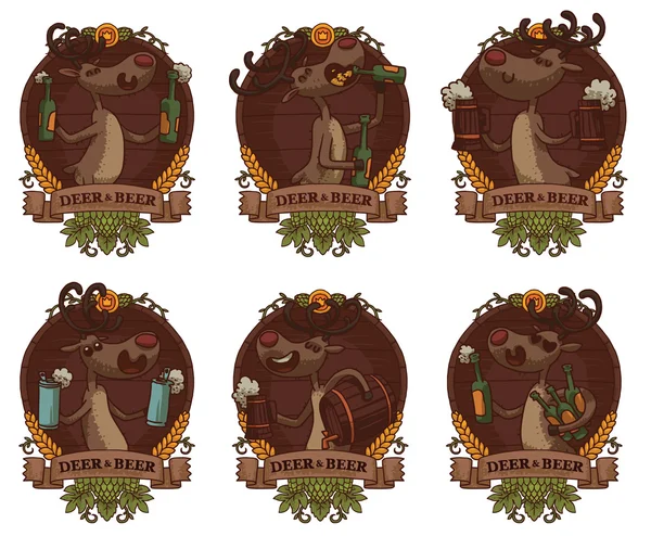 Sada dřevěných emblémů s Odry a pivem — Stockový vektor