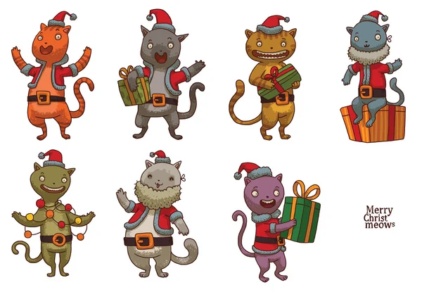 Набір смішних різдвяних котів — стоковий вектор