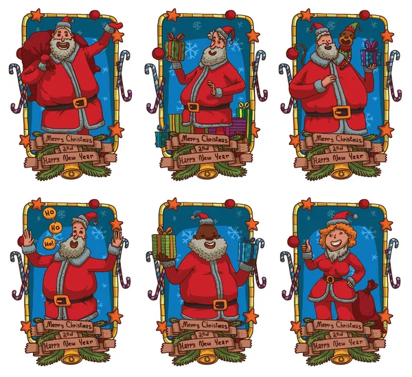 Conjunto de cartões de Natal com diferentes Papai Noel —  Vetores de Stock