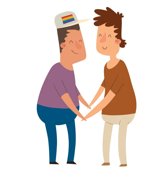 Pareja homosexual, hombres con cabello negro y castaño — Vector de stock