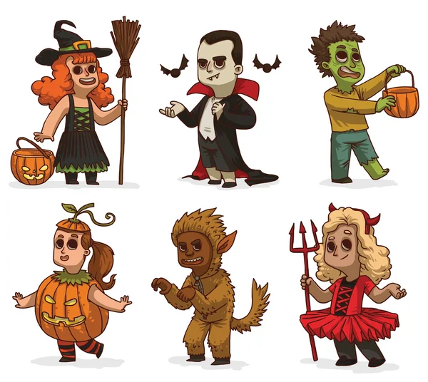 Conjunto de crianças em trajes de Halloween variedade — Vetor de Stock