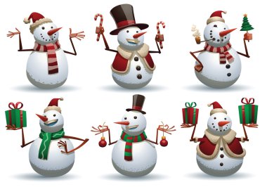 Set of cute white snowmen