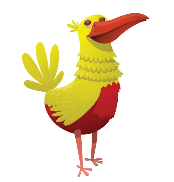 Vicces fantasy gyönyörű trópusi madár világos sárga-piros FEA — Stock Vector