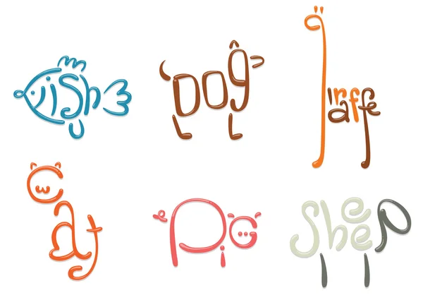Conjunto de diferentes animais feitos a partir de letras —  Vetores de Stock