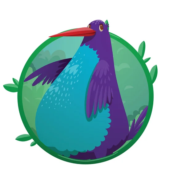Quadro, fantasia bela ave tropical com brilhante roxo-azul f — Vetor de Stock