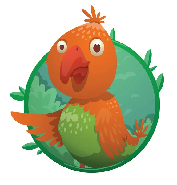 フレーム、明るいオレンジグリーンとファンタジー美しい熱帯の鳥 — ストックベクタ