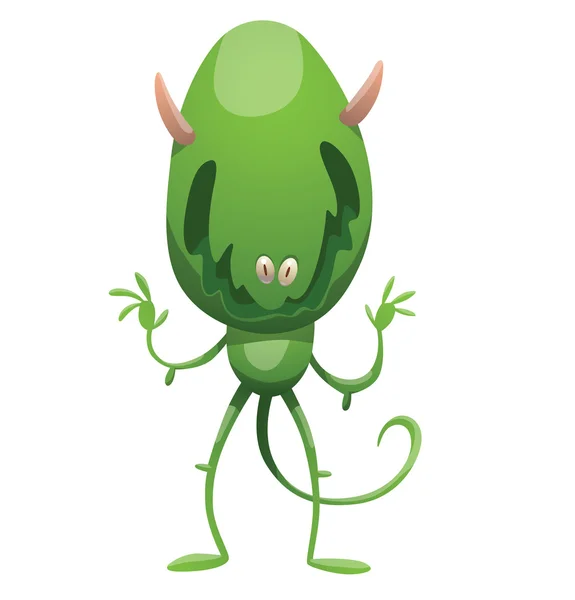 Funny green monster with a big head — Stock Vector