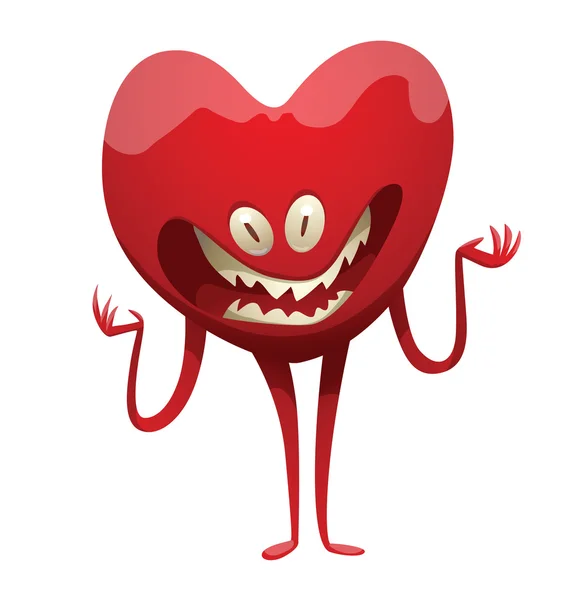 Смешной красный монстр в форме сердечного символа — стоковый вектор