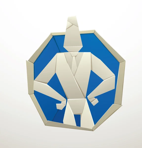 Blauer runder Rahmen mit Geschäftsmann aus Papier — Stockvektor
