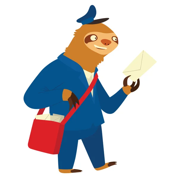 Piano simpatico bradipo marrone chiaro con borsa rossa — Vettoriale Stock