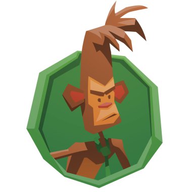 Yuvarlak yeşil çerçeve, düşünceli ofis maymun kafası