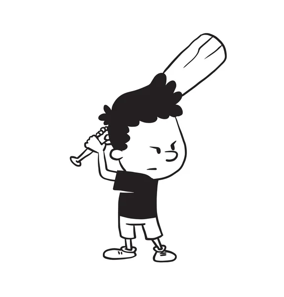 Lindo niño pequeño con un bate de béisbol, estilo monocromo — Vector de stock