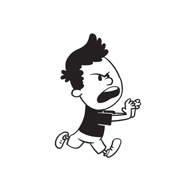 Lindo niño corriendo enojado, estilo monocromo — Vector de stock