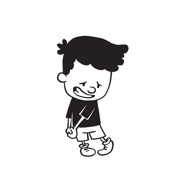 Lindo niño con expresión culpable en la cara, estilo monocromo — Vector de stock