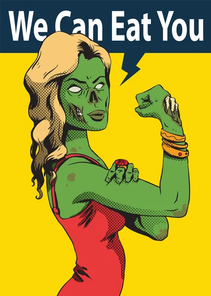 Poster di Halloween, zombie verde giovane ragazza — Vettoriale Stock