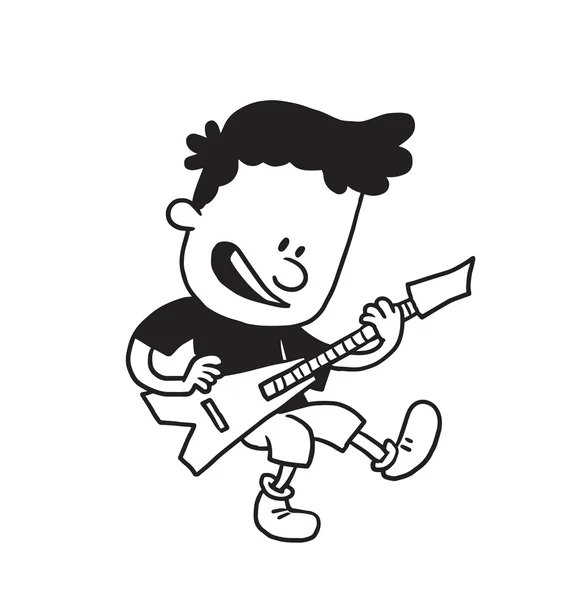 Симпатичный мальчик играет на гитаре в монохромном стиле — стоковый вектор