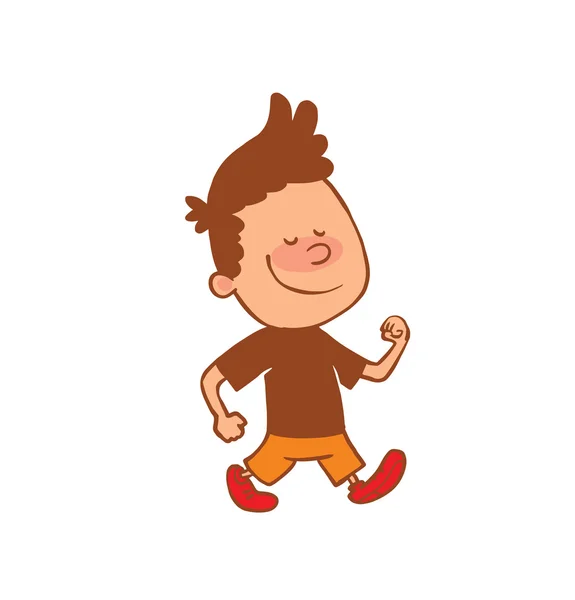 Χαριτωμένο μικρό αγόρι περπάτημα και χαμόγελο, έγχρωμη εικόνα — Διανυσματικό Αρχείο