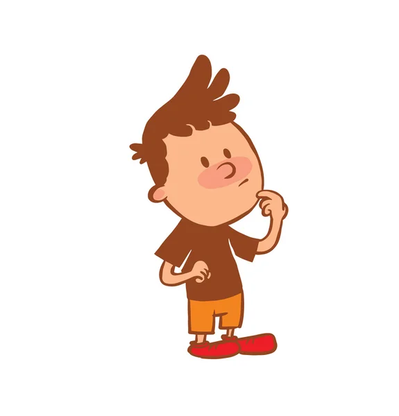 Söt liten pojke stående tankeväckande, färgbild — Stock vektor