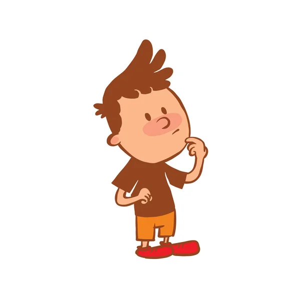 Cute little boy standing thoughtful, color image — Stock Vector