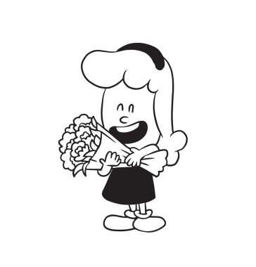 Çiçek bir buket, tek renkli tarzı ile sevimli küçük kız