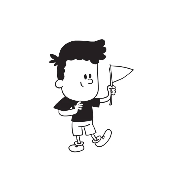 Lindo niño con una bandera, estilo monocromo — Vector de stock