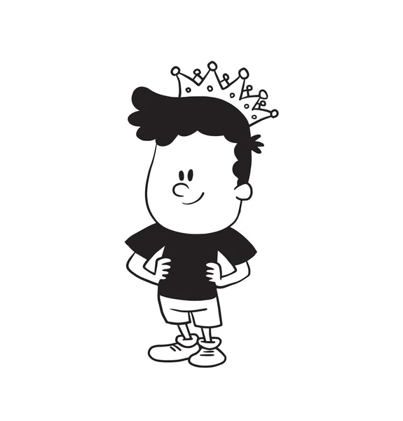 Cute little boy with a crown, monochrome style — Stock Vector