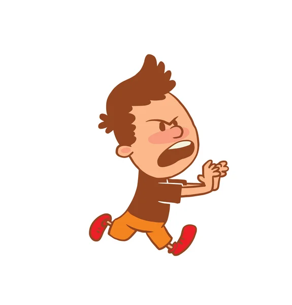 Aranyos kis fiú fut dühös, színes kép — Stock Vector