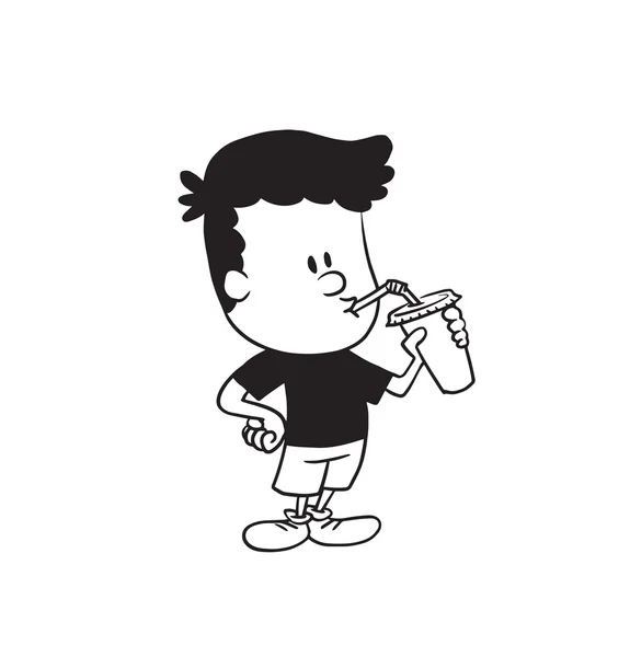 Petit garçon mignon avec une tasse, style monochrome — Image vectorielle