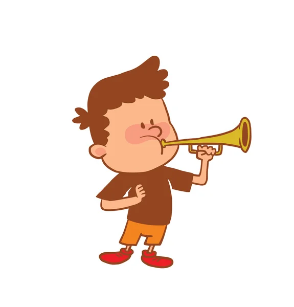 Cute little boy playing the horn, color image — Stock Vector