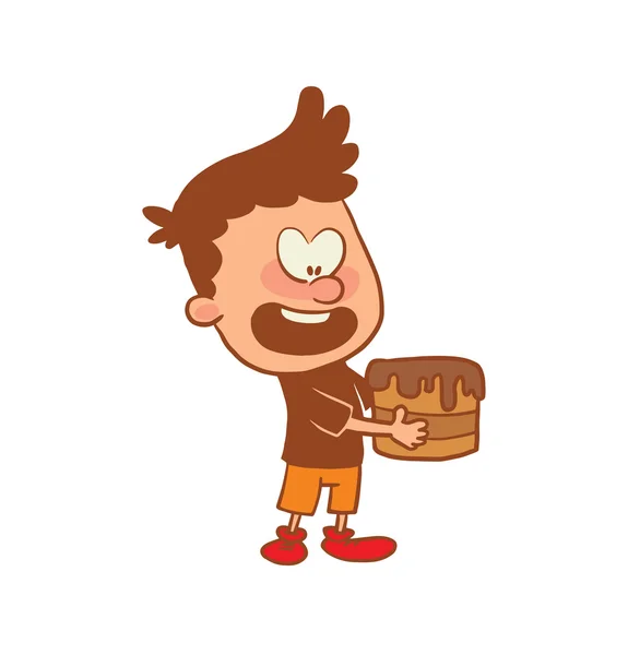 Niedlicher kleiner Junge mit Kuchen, Farbbild — Stockvektor
