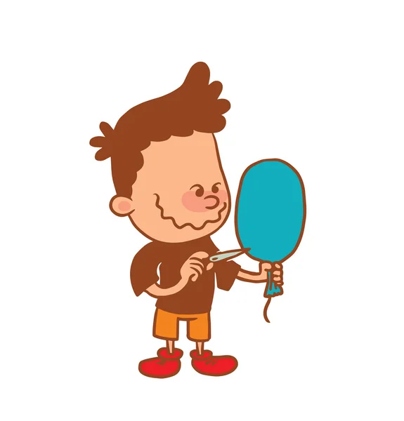 Cute little boy wants to burst the balloon, color image — Stock Vector