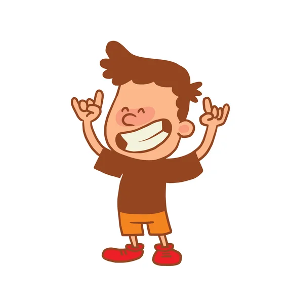 Cute little boy with hands raised, color image — Stock Vector