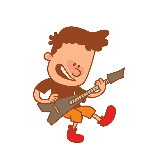 Menino bonito tocando guitarra, imagem de cor —  Vetores de Stock