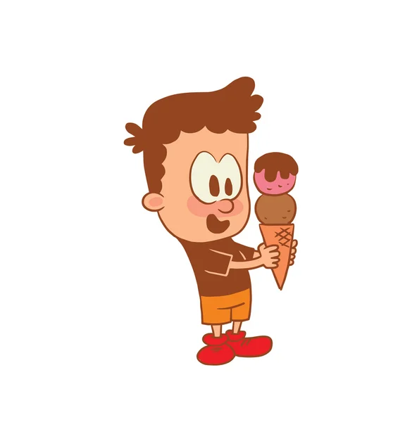 Lindo niño con helado, imagen en color — Vector de stock