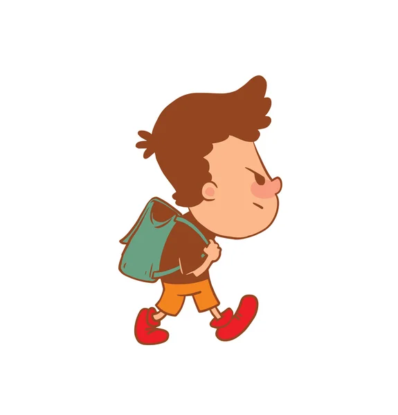 Lindo niño pequeño con bolsa de escuela, imagen en color — Vector de stock