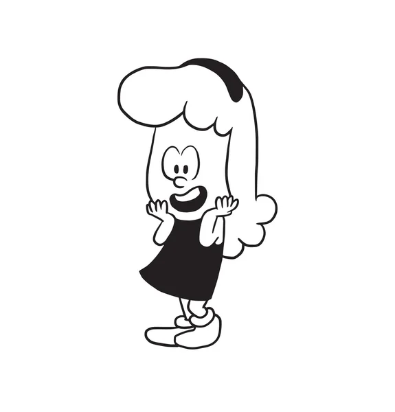 Linda niña de pie y regocijo a algo, monocromo — Vector de stock