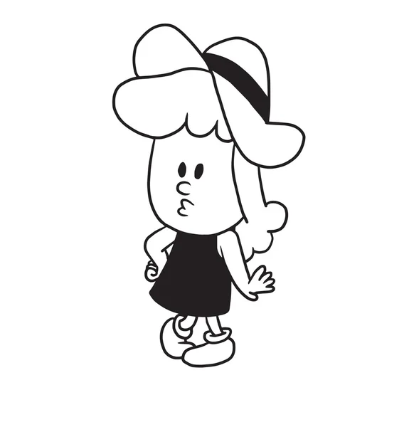 Linda niña en un sombrero, estilo monocromo — Vector de stock