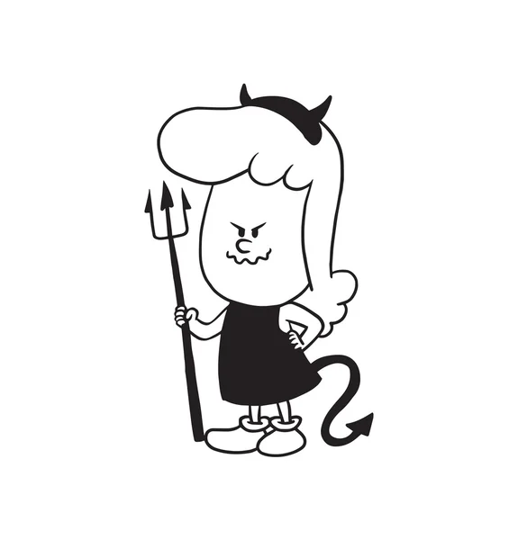 Söt liten flicka i en djävul kostym, svartvit stil — Stock vektor