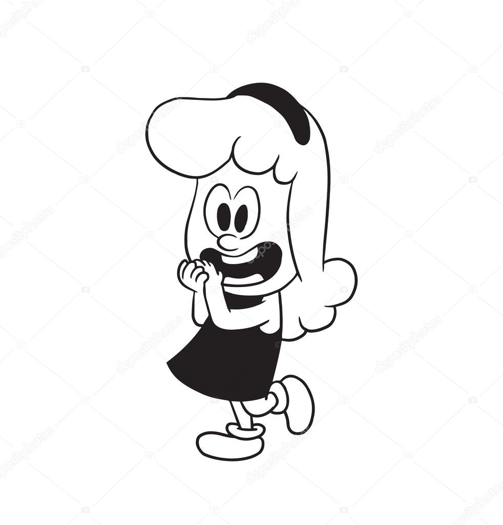 Cute Little Girl Standing On One Leg Monochrome Style Stock