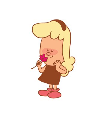 Sevimli küçük kız bir çiçek, renkli görüntü kokulu