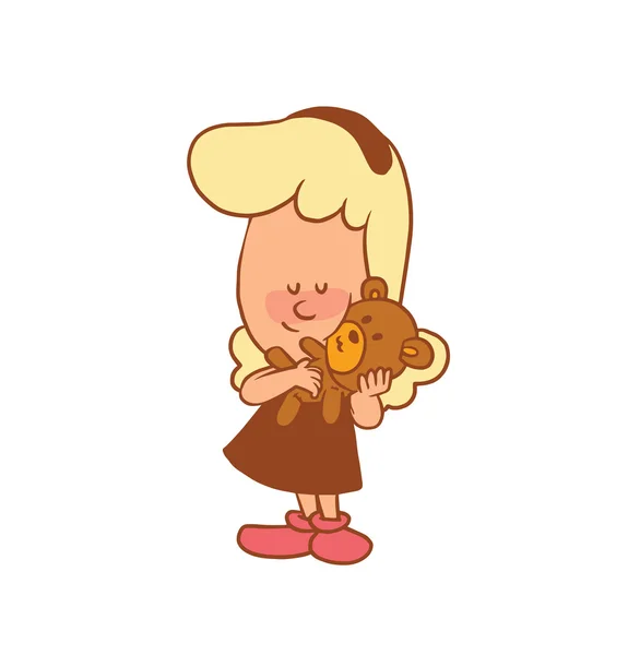 Cute little girl with a teddy bear, color image — Stock Vector