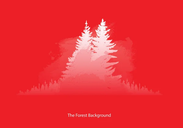 中央に木が付いている森林の背景、赤 — ストックベクタ