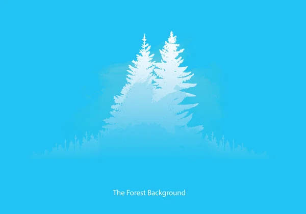 中央に木が植え付け、青い森の背景 — ストックベクタ