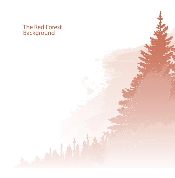右側に木がある森林の背景、赤 — ストックベクタ