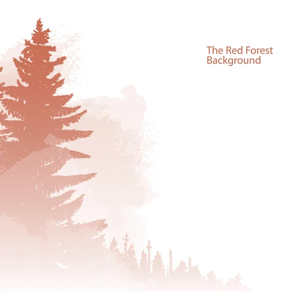 左側に木が付いている森林の背景、赤 — ストックベクタ
