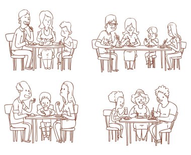 Set of family dinners, line style vector Set of family dinners, line style vector
