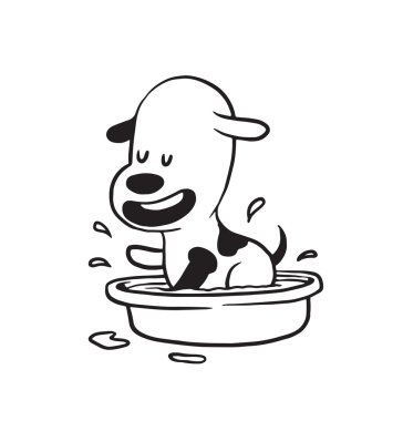 Komik küçük köpek havzasında banyo, tek renkli tarzı